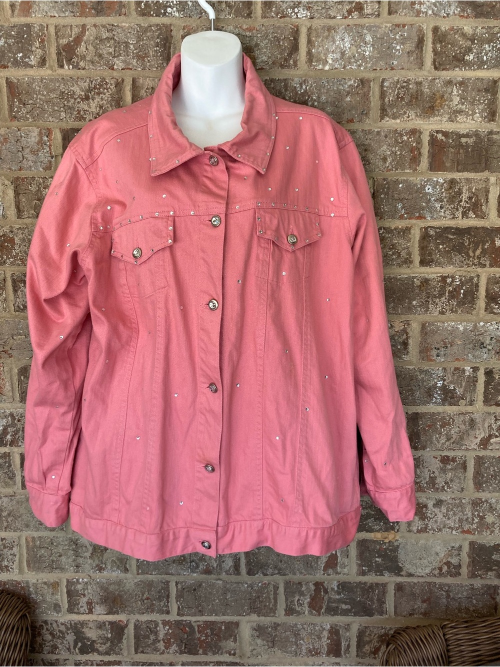 Quacker Factory Pink Bling Denim Jacket Size 1X Plus
